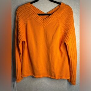 Mountain Lake Orange V Neck Fall Sweater Womans L 100% Cotton Boho